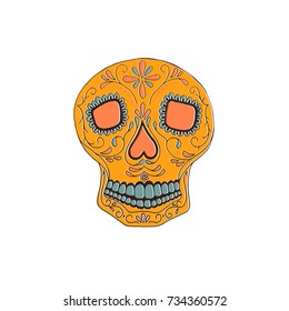 Vector Dead day (Dia de los muertos) greeting card. Skull isolated on white.