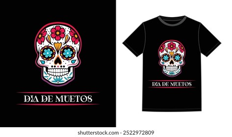 vetor morto do dia T shirt design e dia de muetos banner design vetor com cor preta ou ilustração de mexicano açúcar crânio cor cheia  