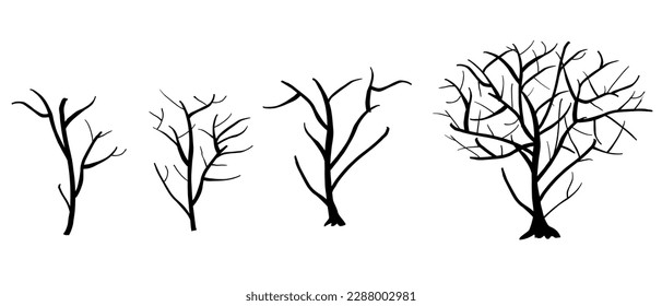 vector dead death tree, sketch silhouette set 3
