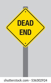 A vector dead end sign on a sign pole over a simple grey background.