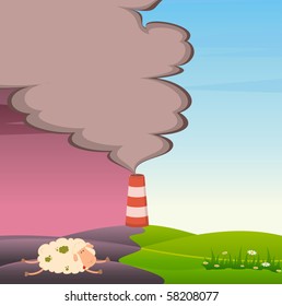 Vector dead sheep and factory is contaminated by atmosphere