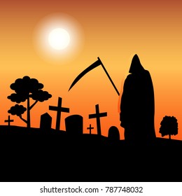 vector death silhouette standing in graveyard