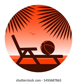 vector deck chair and beach ball on the beach