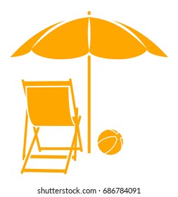 vector deck chair and beach ball under beach umbrella isolated on white background