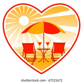 vector deck chairs and drinks under umbrella on the beach