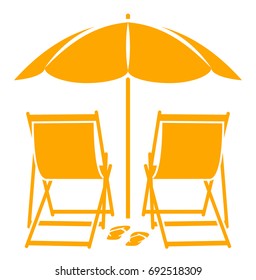 vector deck chairs and flip flops under beach umbrella isolated on white background