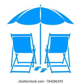 vector deck chairs and flip flops under beach umbrella isolated on white background