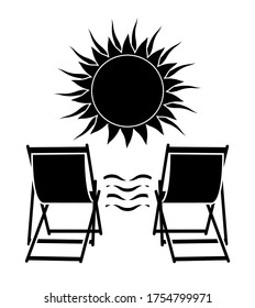 vector deck chairs, sea and sun isolated on white background