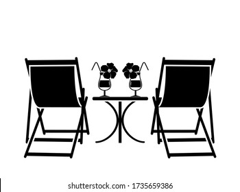 vector deck chairs and summer cocktails isolated on white background