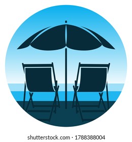 vector deck chairs under beach umbrella on the beach