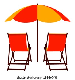 vector deck chairs under beach umbrella isolated on white background