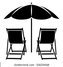 vector deck chairs under beach umbrella isolated on white background