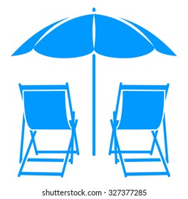 vector deck chairs under beach umbrella isolated on white background