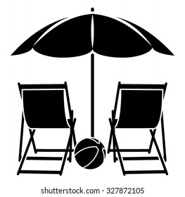 vector deck chairs under beach umbrella isolated on white background