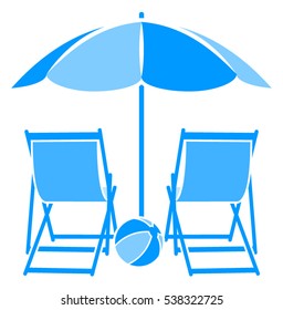 vector deck chairs under beach umbrella isolated on white background