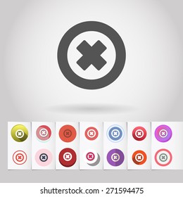 Vector decline or cancel sign icon and big set of round flat web mobile buttons on paper background
