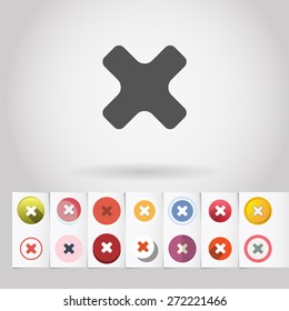 Vector Decline or cancel sign icon and big set of round flat web mobile buttons on paper background