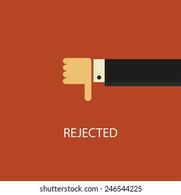 Vector declined illustration. Hand with thumb down. Negative concept