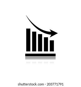 Vector declining graph icon with shadow