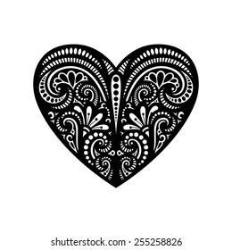 Vector Deco Abstract Heart. Hand Drawing Patterned Design