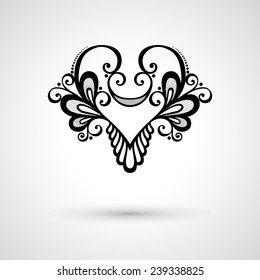 Vector Deco Floral Heart on Gray Background. Design element