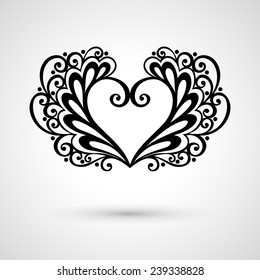 Vector Deco Floral Heart on Gray Background. Design element