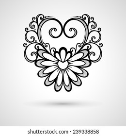 Vector Deco Floral Heart on Gray Background. Design element