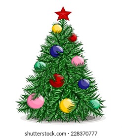Vector decorated Christmas tree isolated on white