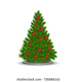 Vector decorated Christmas tree. Christmas tree with red bows and balls