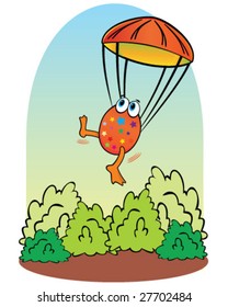 vector decorated easter egg parachuting into a garden