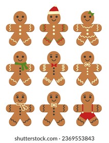 vector decorated gingerbread cookie cartoon set. christmas cartoon of gingerbread cookies. ginger bread xmas icons