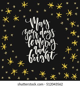 Vector decorated illustration with hand drawn text. Christmas lettering. Greeting card design.