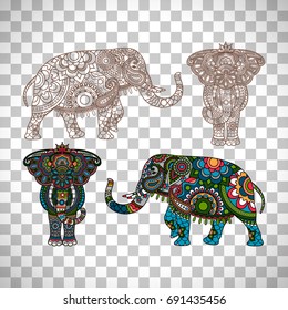 Vector decorated Indian elephant isolated on transparent background