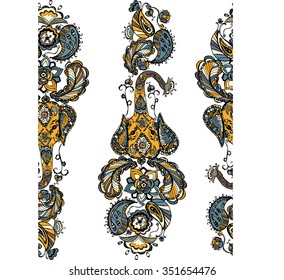 Vector decorated Indian Elephant silhouette and indian doodle pattern