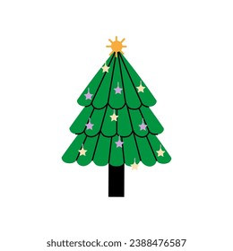 Vector decorated new year tree modern cartoon Christmas fir with xmas new year decorations, illustration