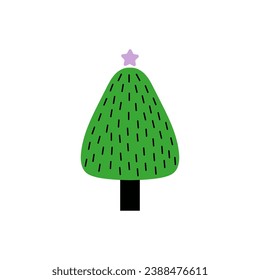 Vector decorated new year tree modern cartoon Christmas fir with xmas new year decorations, illustration
