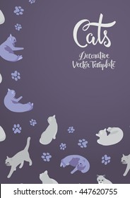 Vector decorating design with the cats. Colorful card template with copy space