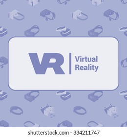 Vector decorating design made of isometric virtual reality headsets. Colorful card template with copy space