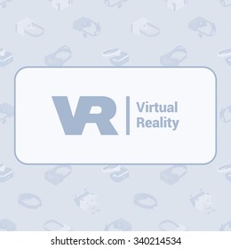 Vector decorating design made of isometric virtual reality headsets. Colorful card template with copy space