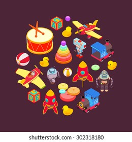 Vector decorating design made of toys. Colorful card template