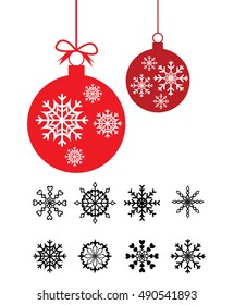 Vector of decoration christmas ball with set of snowflakes