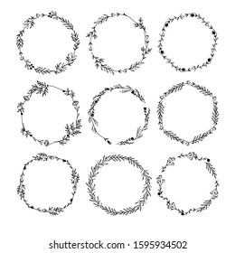 Vector decoration floral wreaths. bouquets of plants and berries. Monochrome color. Black and white decoration. On an isolated white background 