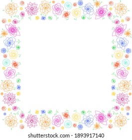 Marco de decoración de vectores con imágenes de una línea de flores multicolor estilizadas