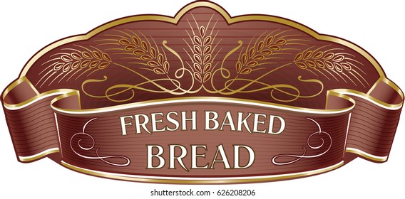 Vector decoration gold ripe wheat ears on elegant brown background as bakery logo template.
