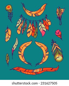 Vector decoration graphics, Set of Sketch Plumage