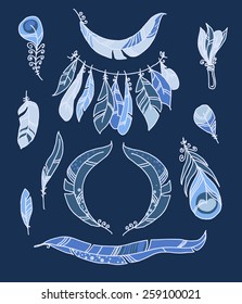 Vector decoration graphics, Set of Sketch Plumage