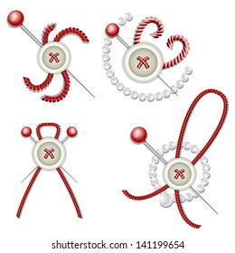 vector decoration on the theme of craft buttons, pins, thread and beads