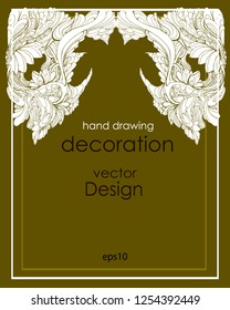 vector decoration white abstract floral ornaments on a green background, hand drawing, template with space for text,