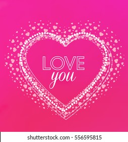 Vector decorations of hearts, romantic Valentine heart on a pink background