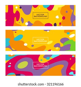 Vector decorative abstract backgrounds in trendy flat style with copy space for your text and artistic blots and stains - set of horizontal banners and backdrops